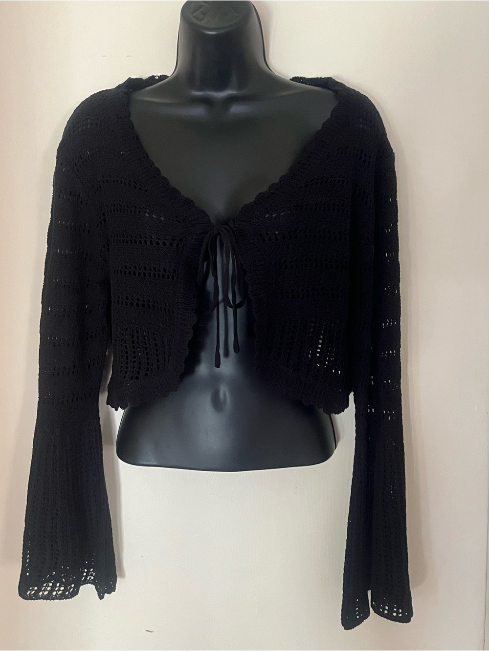 Angie Black Crochet Tie-Front Cardigan